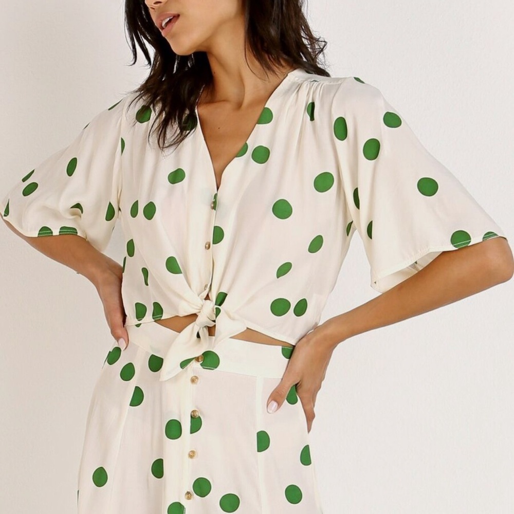 FAITHFULL THE BRAND MARIN SKIRT LOLITA DOT PRINT & MATCHING BOULEVARDS CROP TOP